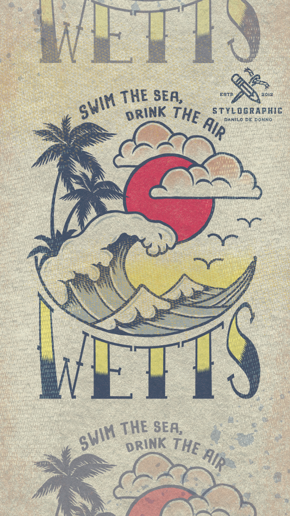 Wetts graphic design illustration logo print apparel print design retro design retro print sea sunset surf surfer surfing t shirt tshirt design tshirt print typography vintage vintage illustration vintage print