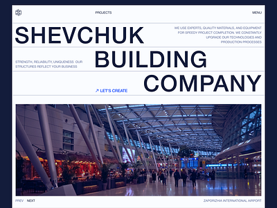 Website for Shevchuk building company architecture blue business clean color creative design ecommerce figma font grid hero section homepage layout product typography ui ux web web design