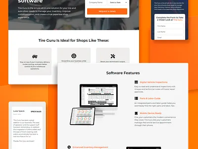Landing Page for Tire Guru, an auto shop management software branding design landing page logo marketing software