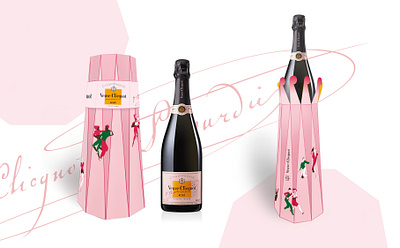 Cardboard box of Veuve Clicquot champagne rosé brut branding cardboard box celebration champagne dance drinks festival gift graphic design happiness joy luxury packaging packaging party structure veuve clicquot wedding