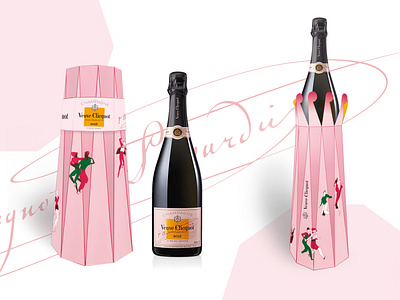 Cardboard box of Veuve Clicquot champagne rosé brut branding cardboard box celebration champagne dance drinks festival gift graphic design happiness joy luxury packaging packaging party structure veuve clicquot wedding