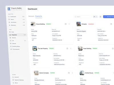 Property Management - List Page admin admin pannel compleax data complex saas web app complex web app dashboard design list product design property property management real estate real product design saas saas ui design software design ui uiux web app web application