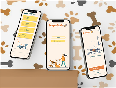 DoggoBuds - Dog-walking App Case Study case study design dog walking app graphic design logo prototyping ui user research ux wireframes