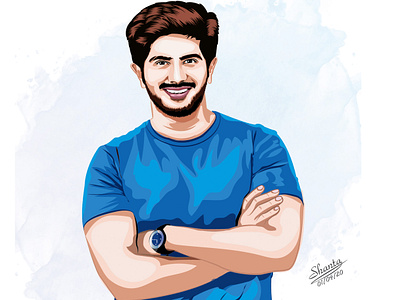 Vector Portrait actor art blue shirt bollywood boy cute smile design dulquer salmaan flat illustration flatdesign graphic design hero illustration illustrator india portrait tamil unique vector wrist watch