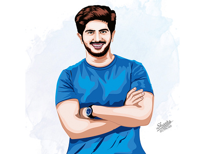 Vector Portrait actor art blue shirt bollywood boy cute smile design dulquer salmaan flat illustration flatdesign graphic design hero illustration illustrator india portrait tamil unique vector wrist watch