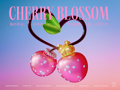 Cherry Blossom Poster 3d 3dicon 90s anime blender c4d cg cgart cherry cinema4d fashion gradient illustration japan jewellery jewelry poster redshift retro ui