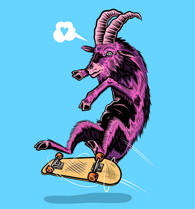 SkateGoat color design goat illustration lowbrow skate skateboarding vector