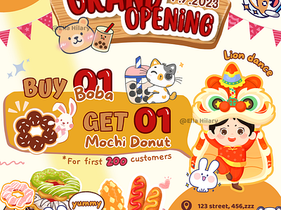 Grand Opening - Instagram post - Milk tea boba branding canva design grand opening milk tea template