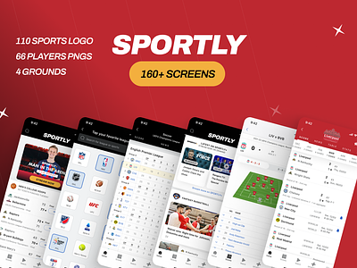 Sportly - Sports Score & News App complete kit espn fifa football ios nba nfl players score score new app sport score sportly sports app sports app kit sports app ui sports grounds team logos ui ui design ui kit