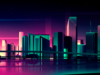 Miami architecture beach buildings city design futur hollydays illustration lifestyle light miami neon poster retro sea skyline travel