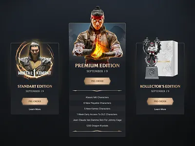 Mortal Kombat 1 | Pricing Cards button cards design fighting game gamedev gamedevelopment graphic design price ui videogame web webdesign