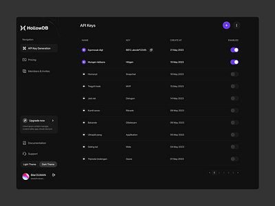 ✴️ api list code dashboard dark theme dashboard design hollowdb ui