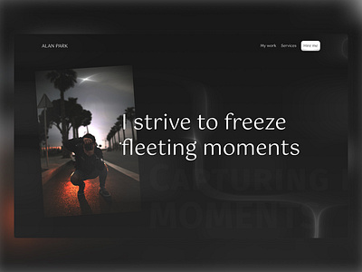 Portfolio website for a photographer dark mode design hero section ui user interface visual design web design website