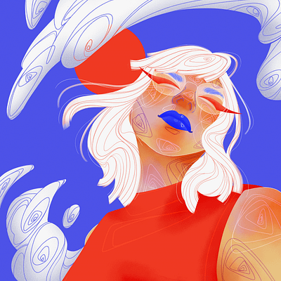 Summer breeze blue colorful design digital art digital illustration drawing illustration line art portrait red summer white