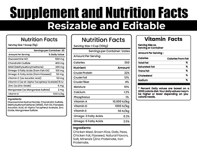 Supplement Facts and Nutrition facts facts label design nutrition nutrition facts packaging supplement supplement facts supplement label vitamin facts vitamin information