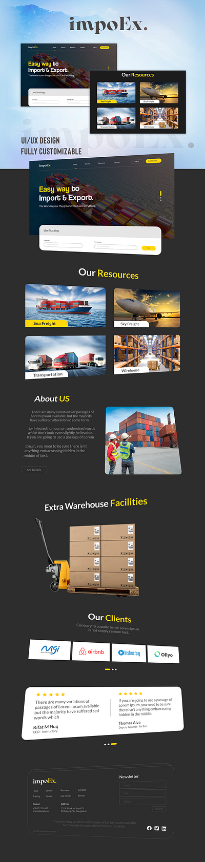 Export / Import Website Landing Page Design. app design app ui cargo website export website import website landing page ui uiux user interface web design web ui website design website ui