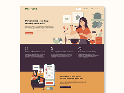 Landing page for a meal prep company design food illustration landing page ui webpage