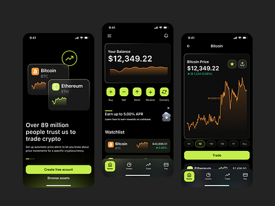 Coinbase app - Redesign app bitcoin crypto dark design ios mobile money nft product ui uiux ux
