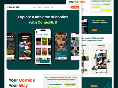 ✨ComicHUB - comic APP app application branding comic design hero landing logo promo ui web design