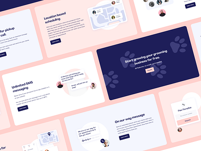 Groomer.io - Feature Sections branding colorful design desktop dog dogs graphic design groomer illustration interaction pets pink playful ui user experience user interface ux web design webdesign website