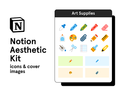 Notion Aesthetic Kit - Art Supplies aesthetic art supplies design icon design icons notion school supplies