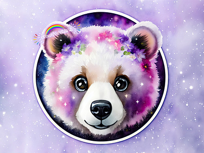 ✨ Galaxy Bear 🐻✨ adobe photoshop ai art bear cosmos creativewaama digital art fantasy galaxy illustration lavender magic purple stars sticker watercolor whimsical
