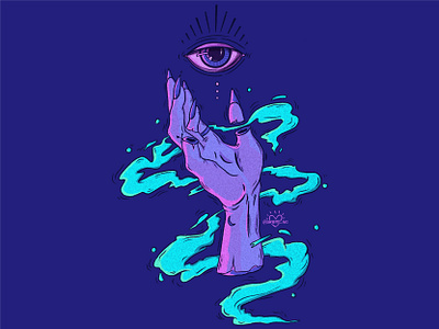 The hand eye ball hand illustration witch