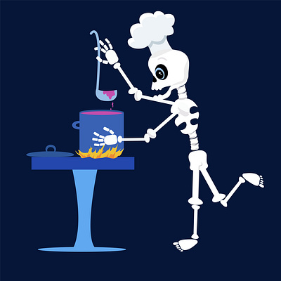 Funny crazy spooky skeleton cooking print sticker design