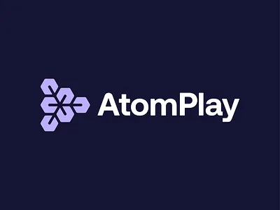 AtomPlay - Logo Concept 2 app atom atomic brand branding digital hexagon identity logo logodesign mark molecule music platform play play button simple symbol triangle video