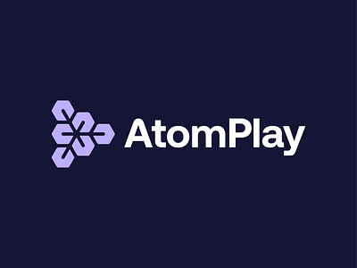 AtomPlay - Logo Concept 2 app atom atomic brand branding digital hexagon identity logo logodesign mark molecule music platform play play button simple symbol triangle video