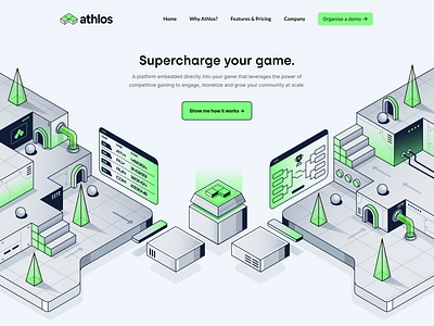 Athlos.gg Hero bracket branding data ecosystem embed esports game gaming gradient illustration isometric line mobile money platform social texture trophy ui video game