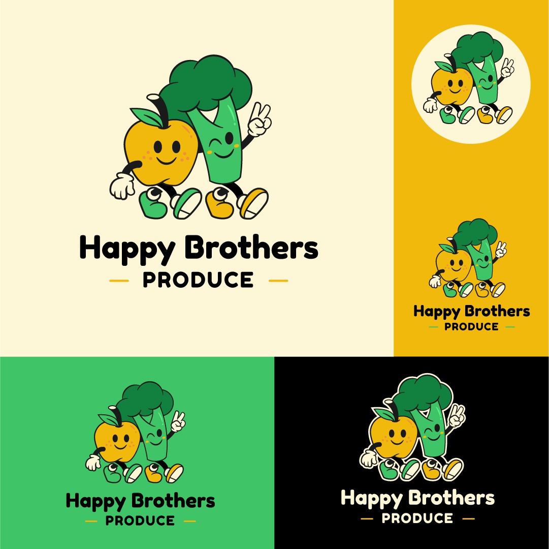 veggies brothers logo apple brand branding brocoli brother design fruit illustration logo logotype mark symbol veggies