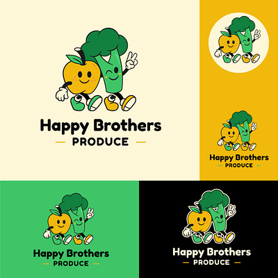 veggies brothers logo apple brand branding brocoli brother design fruit illustration logo logotype mark symbol veggies