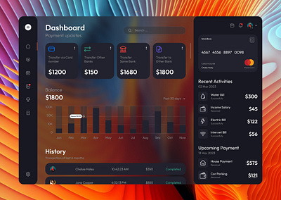 Dashboard financial accounting: Analytics UI banking card colorful dashboard money ui