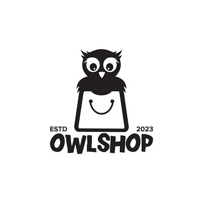 Online shop logo with owl bird icon bag bird black delivery design icon internet logo market modern online owl pet shop vector