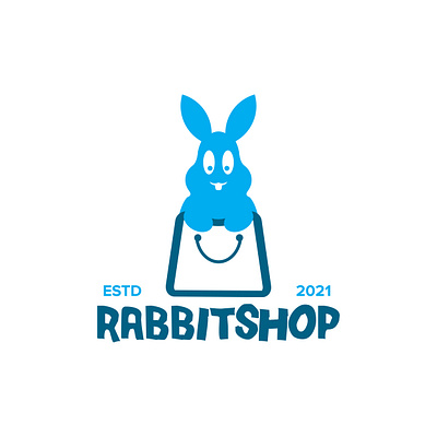 Online shop market logo design with rabbit icon animal bag blue buyer design icon internet kids logo market online pet rabbit seller shop shopping toys vector