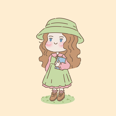 Girl with book 2d book cartoon character characterdesign children cute cute illustration doodle graphic design green illustration kawaii reading
