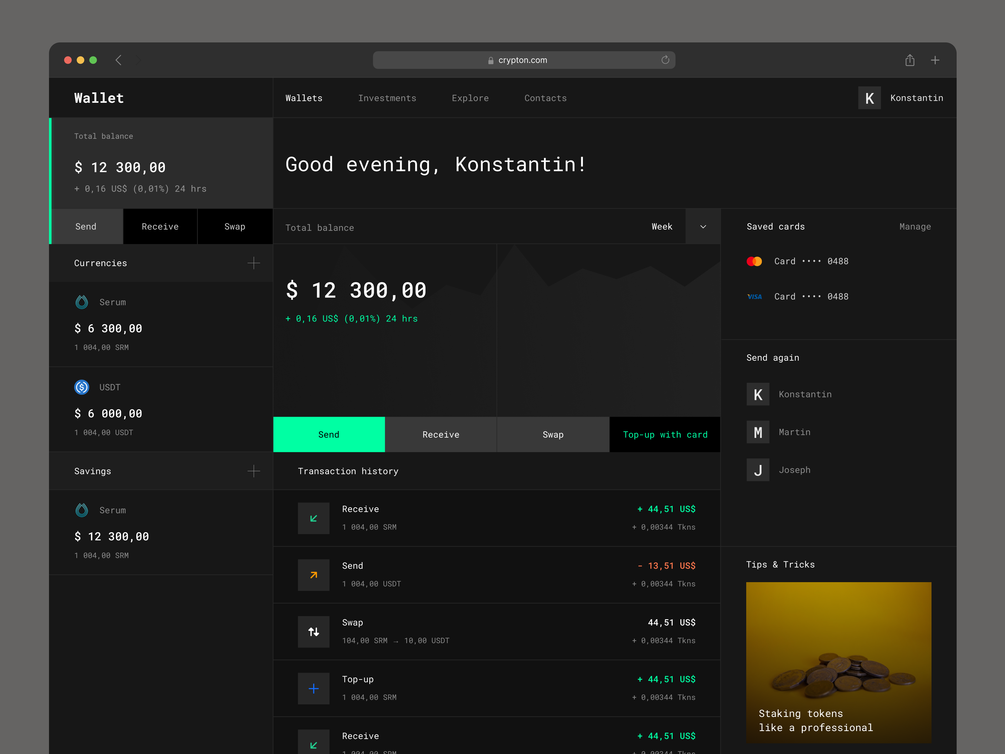 Crypto wallet UI exploration amount bankui binance bitcoin blockchain cards crypto cryptocurrency currency exchange exchange funds monzo p2p payments payments history revolut snp500 summary wallet web3.0