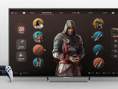 AC Mirage UI Concept ac complex game gaming interface inventory navigation tv ui ux visual