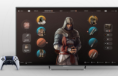 AC Mirage UI Concept ac complex game gaming interface inventory navigation tv ui ux visual
