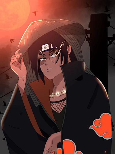 Digital art of a female uchiha character with sharingan