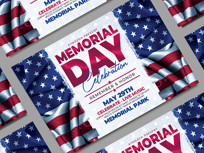 Memorial Day Flyer Template blue event flyer flyer design flyer template memorial day flyer memorial day poster memorial day weekend modern poster print design print template psd file psd template red template usa event