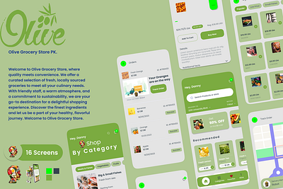 Olive Grocery Store Mobile App. UI/UX Design app branding design graphic design illustration logo typography ui ux vector