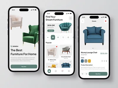 Dewish - Furniture Mobile App chair clean furniture furniture mobile app home homedecor ikea inspiration interior design marketplace minimal minimalist mobile mobile app mobile design online store sofa ui ui design uiux
