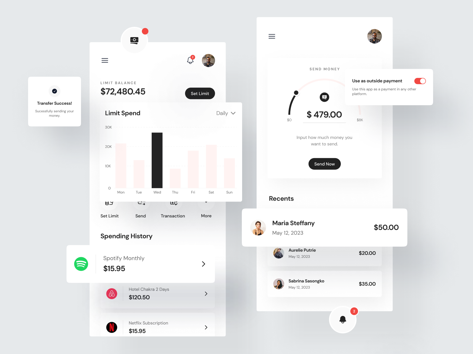 Money Manager App balance clean finance mobile modern money app money manager simple spending transaction