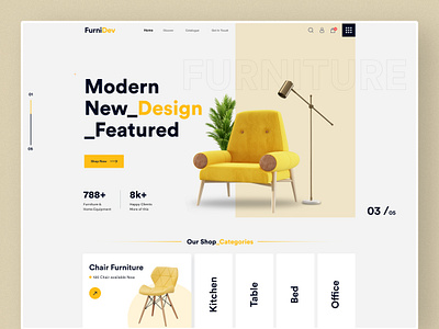 Furniture Product Website, Hero section chair decoration e shop ecommerce footer furnish furniture header hero section home page homedecor interior landing page online store product uiux design web design web header web page web site
