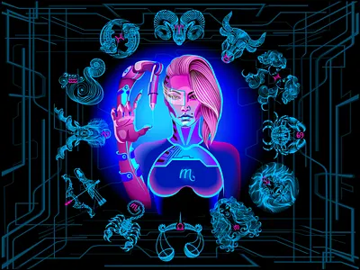 Zodiac circle of the girl of the future. fashion zodiac