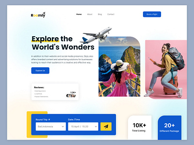 Roamly | Landing page design adventure clean destination explore figma flight journey minimal solo trip tourism transport travel travel landing travelling trip ui ux vacation web design website