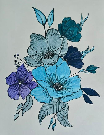 Blue sapphire art artist blue blue art brush pens colors drawing flowers