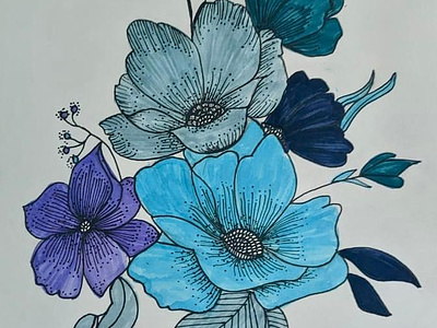 Blue sapphire art artist blue blue art brush pens colors drawing flowers